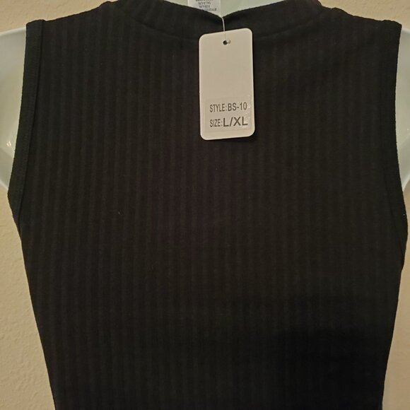 Women Sleeveless Knit Bodysuit Black Color 1/4 Zip up front closure. Mock Neck. - Picture 7 of 12